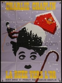 4j784 GOLD RUSH French 1p R1972 Charlie Chaplin classic, great Leo Kouper artwork!