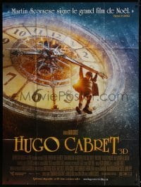 4j808 HUGO French 1p 2011 Martin Scorsese, great image of Asa Butterfield hanging from huge clock!