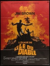4j812 I ESCAPED FROM DEVIL'S ISLAND French 1p 1975 different art of Jim Brown jumping from cliff!