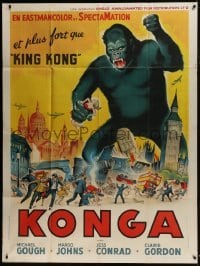4j828 KONGA French 1p 1961 great art of giant angry ape terrorizing London & holding girl!