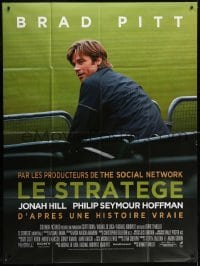 4j872 MONEYBALL French 1p 1911 great image of Brad Pitt sitting in stands at baseball field!