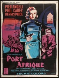 4j907 PORT AFRIQUE French 1p 1957 different art of sexy Pier Angeli caught in the Casbah with gun!
