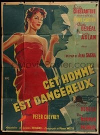 4j969 THIS MAN IS DANGEROUS French 1p 1955 Marvasi art of Eddie Constantine as Lemmy Caution!