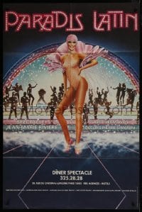 4j654 PARADIS LATIN stage show French 31x46 1980s great sexy showgirl on stage art by P. Coulon!