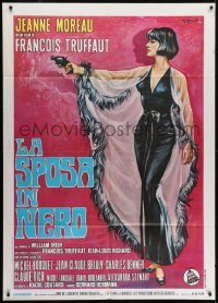 4j423 BRIDE WORE BLACK Italian 1p 1968 Francois Truffaut, art of Jeanne Moreau with gun by Colizzi!