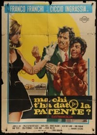 4j459 MA CHI T'HA DATO LA PATENTE Italian 1p 1970 Olivetti art of Franco & Ciccio with sexy girl!