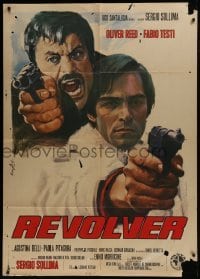 4j477 REVOLVER Italian 1p 1973 Enzo Nistri art of Oliver Reed & Fabio Testi pointing guns!