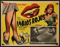 4j588 LABIOS ROJOS Mexican LC 1960 great border art of sexy bad girl with gun + legs & lips!