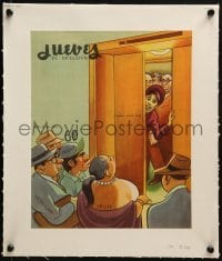 4j117 JUEVES DE EXCELSIOR linen Mexican magazine cover 1950s Ernesto Garcia Cabral art of elevator!
