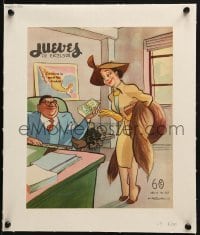 4j126 JUEVES DE EXCELSIOR linen Mexican magazine cover 1950s Freyre art of woman giving man money!