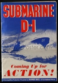 4j170 SUBMARINE D-1 pressbook 1937 Navy sailors Pat O'Brien, George Brent & Wayne Morris!