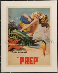 4j144 PREP CREMA MEDICATA linen 10x14 Italian advertising poster 1950s sexy mermaid art by Ferrante!