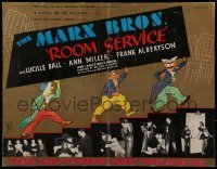 4j044 ROOM SERVICE 17x22 English trade ad 1938 full-color art of Marx Bros Groucho, Chico & Harpo!