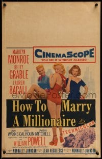 4j285 HOW TO MARRY A MILLIONAIRE WC 1953 full-length sexy Marilyn Monroe, Grable & Lauren Bacall!