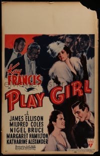 4j322 PLAY GIRL WC 1941 art of sexy gold-digger Kay Francis in fur surrounded by suitors, rare!