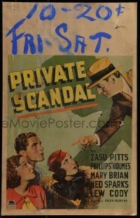 4j326 PRIVATE SCANDAL WC 1934 Zasu Pitts, Phillips Holmes, Mary Brian, detective Ned Sparks!