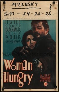 4j365 WOMAN HUNGRY WC 1931 great art of Sidney Blackmer with gun holding scared Lila Lee, rare!