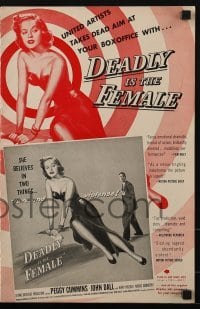 4j150 DEADLY IS THE FEMALE pressbook 1950 sexy thrill crazy Peggy Cummins, film noir classic!