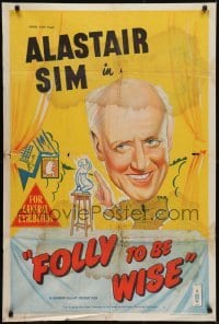 4k635 FOLLY TO BE WISE Aust 1sh 1952 wacky art of Alastair Sim, from the play by James Bridie!