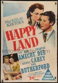 4k637 HAPPY LAND Aust 1sh 1943 Don Ameche's son dies in WWII, a ghost shows him why it was worth while!