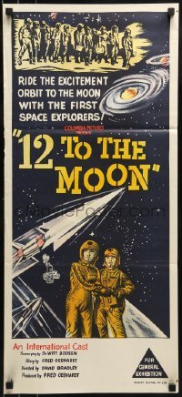 4k654 12 TO THE MOON Aust daybill 1960 land on moon with the intrepid first astronauts, different!