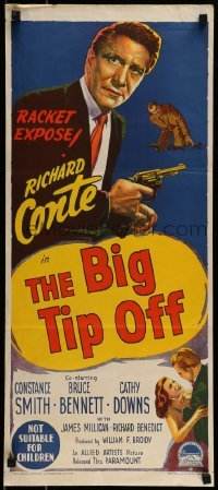 4k695 BIG TIP OFF Aust daybill 1955 Richard Conte knows everything the underworld does, film noir!