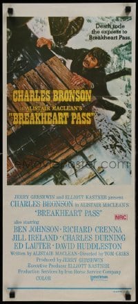 4k704 BREAKHEART PASS Aust daybill 1976 cool art images of Charles Bronson by Des Combes, Alistair Maclean