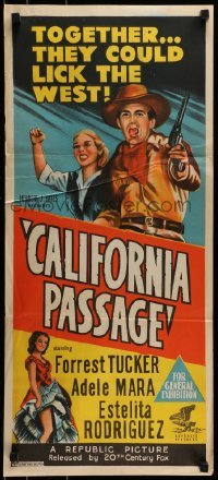 4k713 CALIFORNIA PASSAGE Aust daybill 1952 artwork of cowboy Forrest Tucker & Adele Mara!