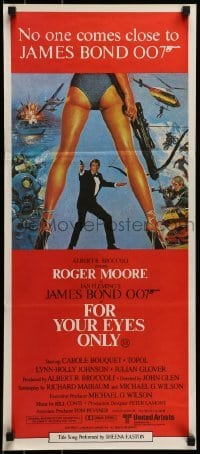4k768 FOR YOUR EYES ONLY Aust daybill 1981 Roger Moore as James Bond, art by Brian Bysouth!