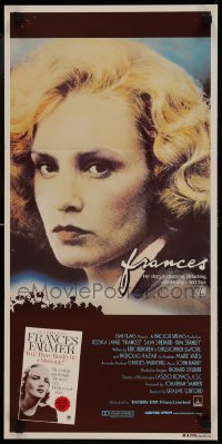 4k771 FRANCES Aust daybill 1982 great close-up of Jessica Lange as cult actress Frances Farmer!