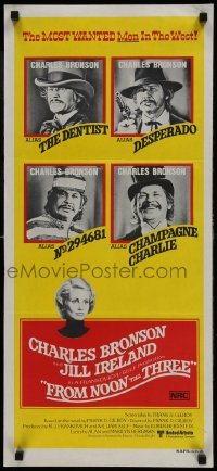 4k776 FROM NOON TILL THREE Aust daybill 1976 4 great images of wanted Charles Bronson!