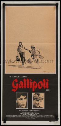 4k778 GALLIPOLI Aust daybill 1981 Peter Weir, Mel Gibson & Mark Lee cross desert on foot!