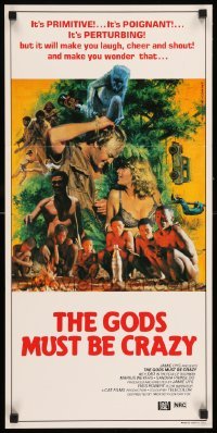 4k787 GODS MUST BE CRAZY Aust daybill 1984 Jamie Uys comedy about native African tribe, Mascii art!