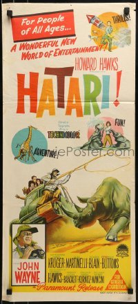 4k797 HATARI Aust daybill 1962 Howard Hawks, artwork of John Wayne in Africa!