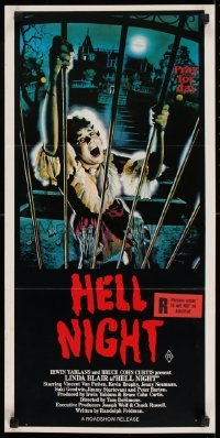 4k798 HELL NIGHT Aust daybill 1981 artwork of Linda Blair trying to escape haunted house by Jarvis!