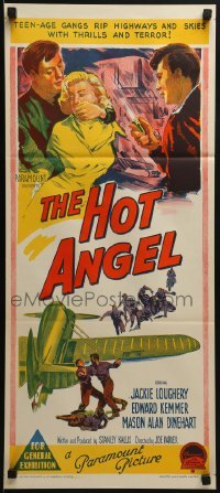 4k808 HOT ANGEL Aust daybill 1958 Richardson Studio artwork of teenage hot rod rebel gangs!