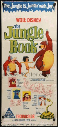4k820 JUNGLE BOOK Aust daybill 1968 Walt Disney cartoon classic, great image of Mowgli & friends!