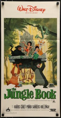 4k821 JUNGLE BOOK Aust daybill R1986 Walt Disney cartoon classic, great image of Mowgli & friends!