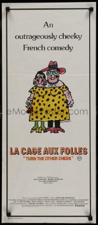 4k825 LA CAGE AUX FOLLES Aust daybill 1979 Ugo Tognazzi, great wacky cross-dressing art by Lou Myers!