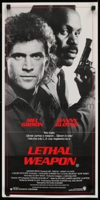 4k834 LETHAL WEAPON Aust daybill 1987 great close image of cop partners Mel Gibson & Danny Glover!