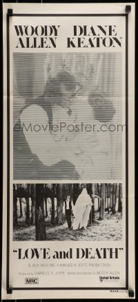 4k840 LOVE & DEATH Aust daybill 1975 Woody Allen & Diane Keaton romantic kiss close up!