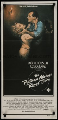 4k885 POSTMAN ALWAYS RINGS TWICE Aust daybill 1981 art of Jack Nicholson & Jessica Lange by Obrero!