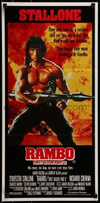 4k891 RAMBO FIRST BLOOD PART II Aust daybill 1985 no man, no law, no war can stop Stallone!