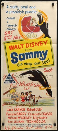 4k915 SAMMY Aust daybill 1962 artwork of Disney's Way Out Seal and a prankish poodle!