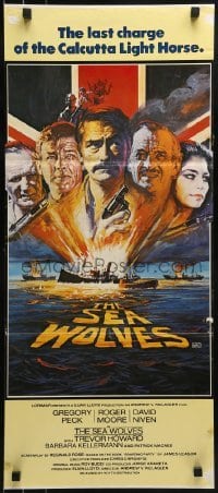 4k919 SEA WOLVES Aust daybill 1980 cool art of Gregory Peck, Roger Moore & David Niven!
