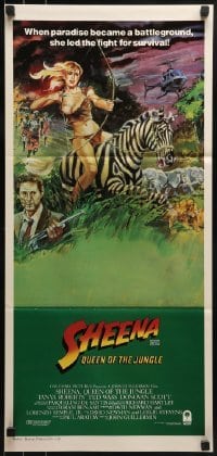 4k920 SHEENA Aust daybill 1984 art of sexy Tanya Roberts with bow & arrows riding zebra in Africa!