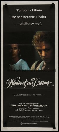 4k992 WINTER OF OUR DREAMS Aust daybill 1981 Bryan Brown helps drug-addicted prostitute Judy Davis!