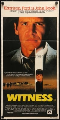 4k993 WITNESS Aust daybill 1985 big city cop Harrison Ford in Amish country, directed by Peter Weir!