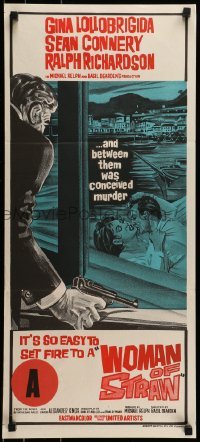 4k994 WOMAN OF STRAW Aust daybill 1964 Ralph Richardson watches Sean Connery & Gina Lollobrigida!