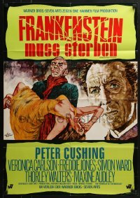 4k277 FRANKENSTEIN MUST BE DESTROYED German 1970 art of Peter Cushing & his monster by Rolf Goetze!